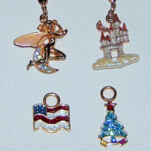 4 VHTF Kirks Folly Rhinestone Charms Fairy Flag Magic Castle and Christmas Tree